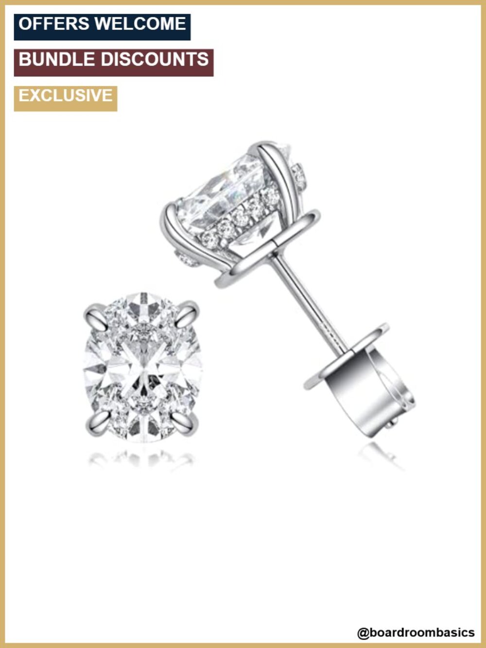 925 Sterling Silver CZ Stud Earrings Oval Cut Hidden Halo 4.0ct